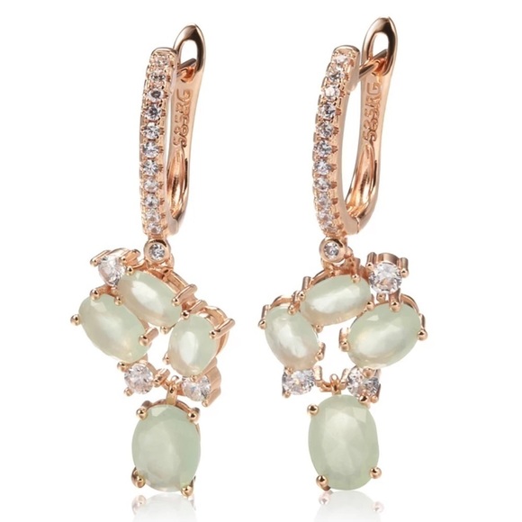 Rose Gold Plated Green Zircon Flower Drop Earrings - Picture 2 of 7